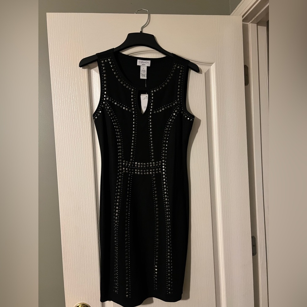 Carmen Marc Valvo Sheath Black Studded Dress